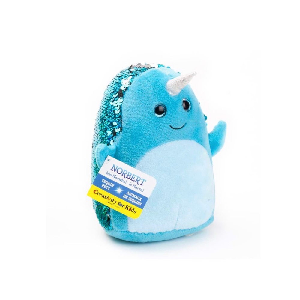 Mini sequin pets weighted narwhal plush